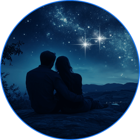 Un couple amoureux contemple ses deux étoiles doubles nommées