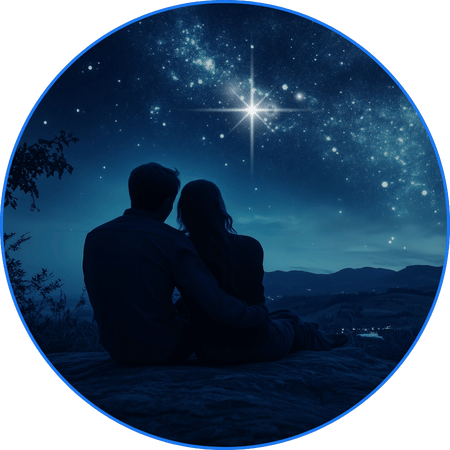 Un couple amoureux observe son étoile dans le ciel nocturne