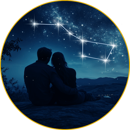 Un couple amoureux observe son étoile dans sa constellation