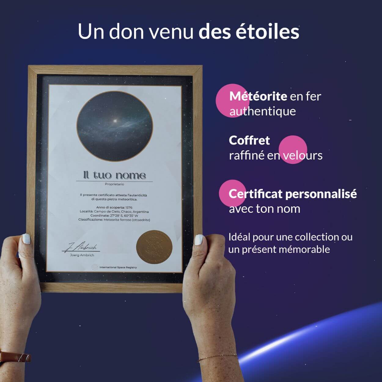 Météorite Authentique avec Certificat Personnalisé
